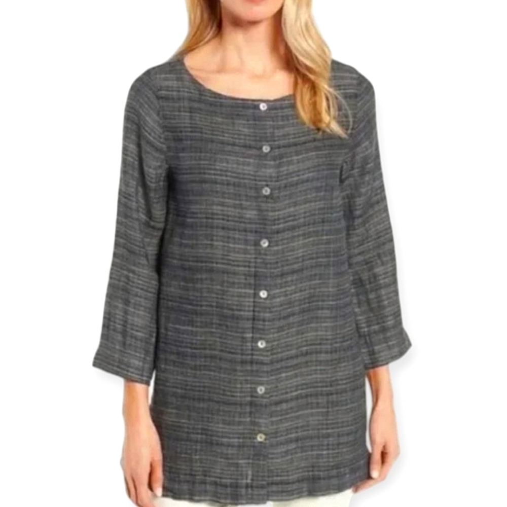 Eileen Fisher Coastline Organic Linen Tunic Button Up Small